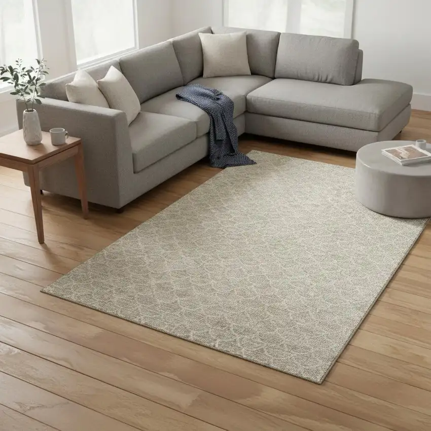 Beige And Ivory Geometric Washable Area Rug With UV Protection Photo 2