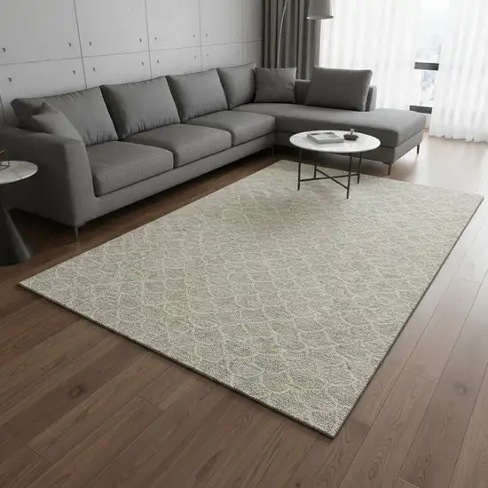 Beige And Ivory Geometric Washable Area Rug With UV Protection Photo 2