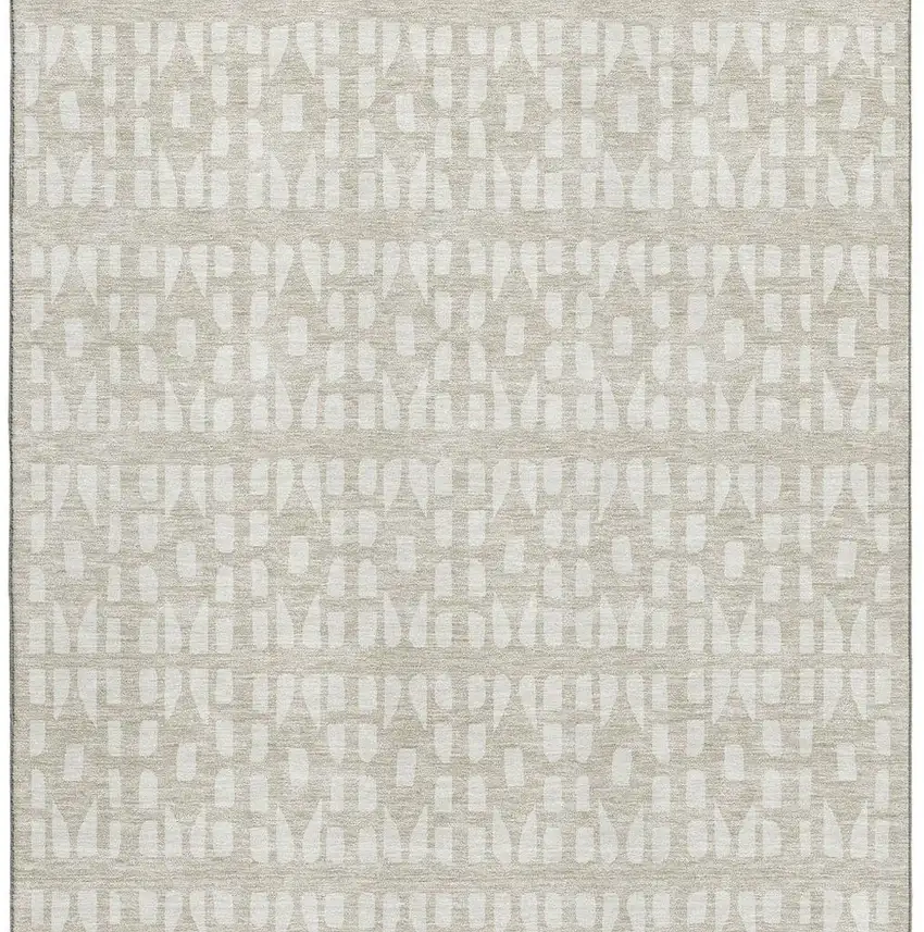 Beige And Ivory Geometric Washable Area Rug With UV Protection Photo 2