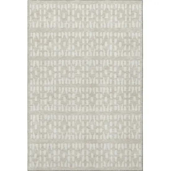 Beige And Ivory Geometric Washable Area Rug With UV Protection Photo 3