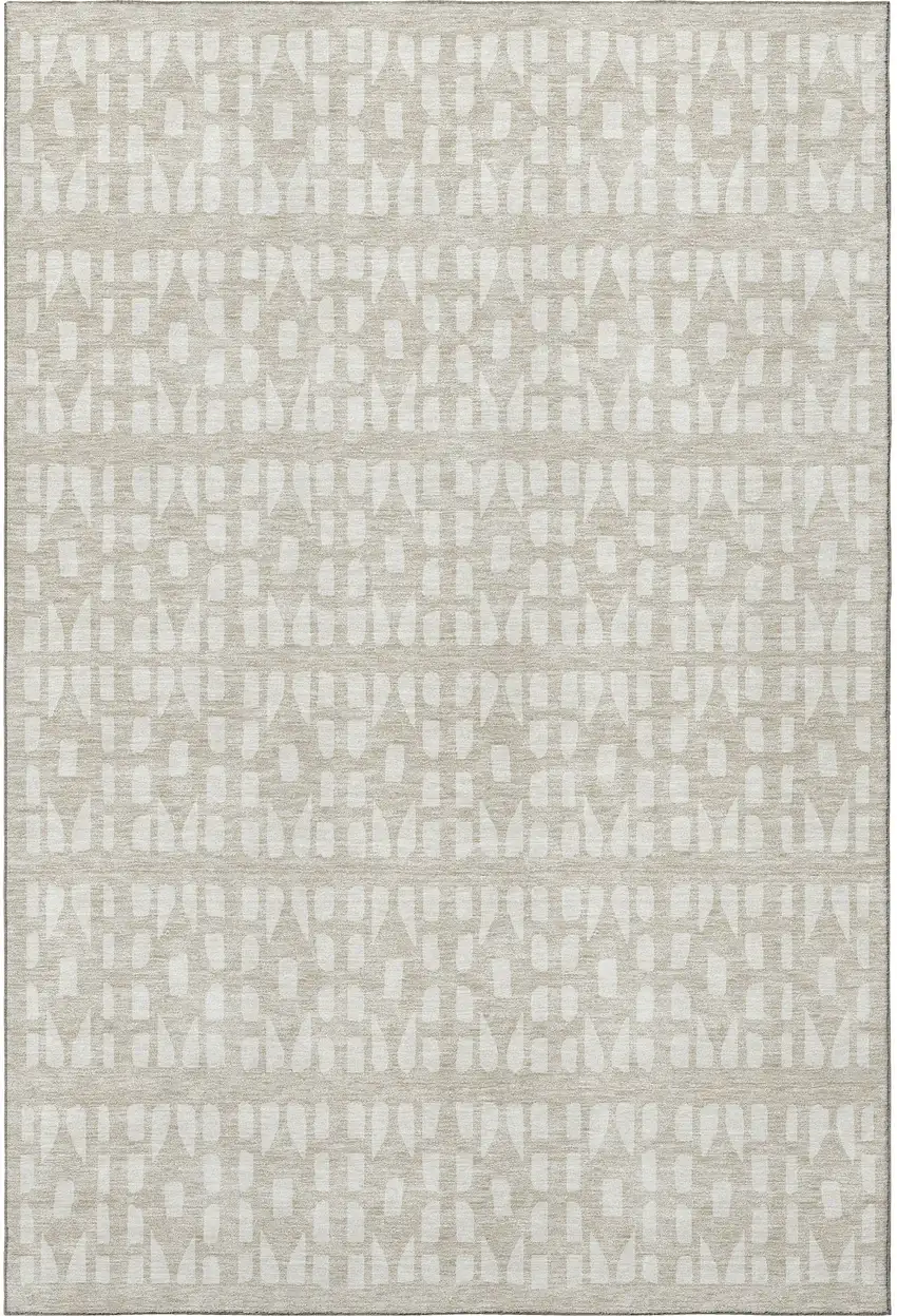Beige And Ivory Geometric Washable Area Rug With UV Protection Photo 3