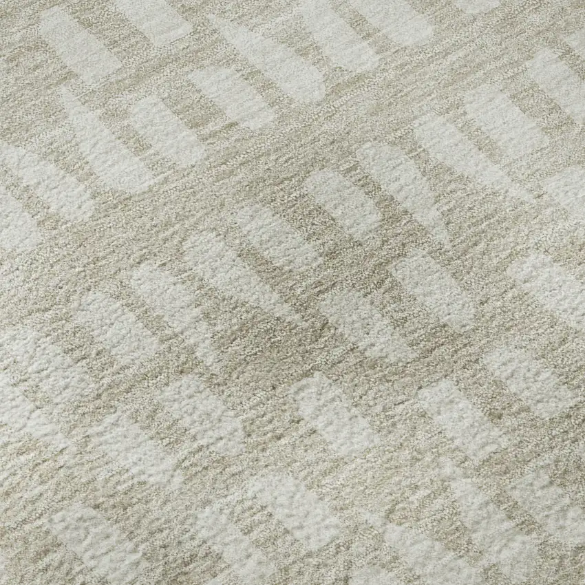 Beige And Ivory Geometric Washable Area Rug With UV Protection Photo 9