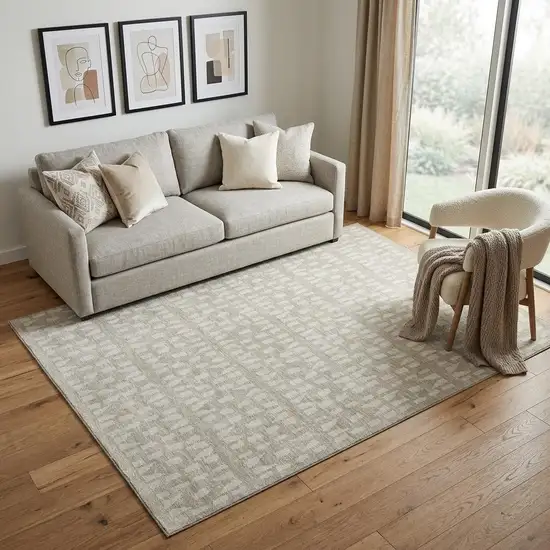 Beige And Ivory Geometric Washable Area Rug With UV Protection Photo 1
