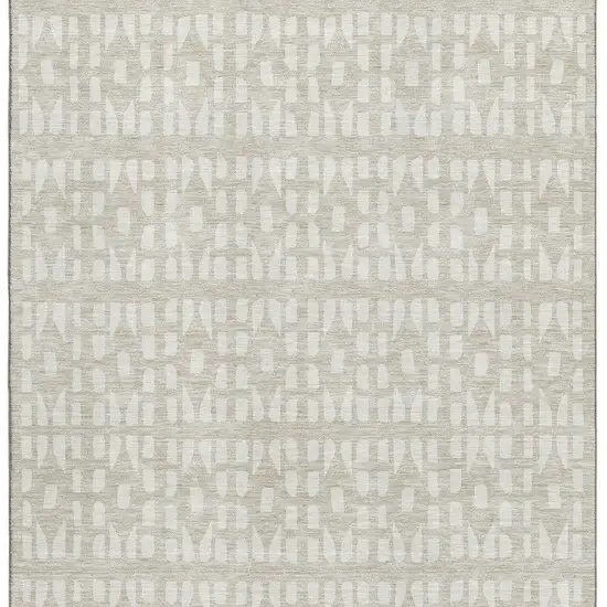 Beige And Ivory Geometric Washable Area Rug With UV Protection Photo 2