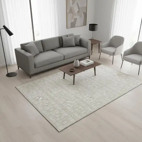 Beige And Ivory Geometric Washable Area Rug With UV Protection Photo 2