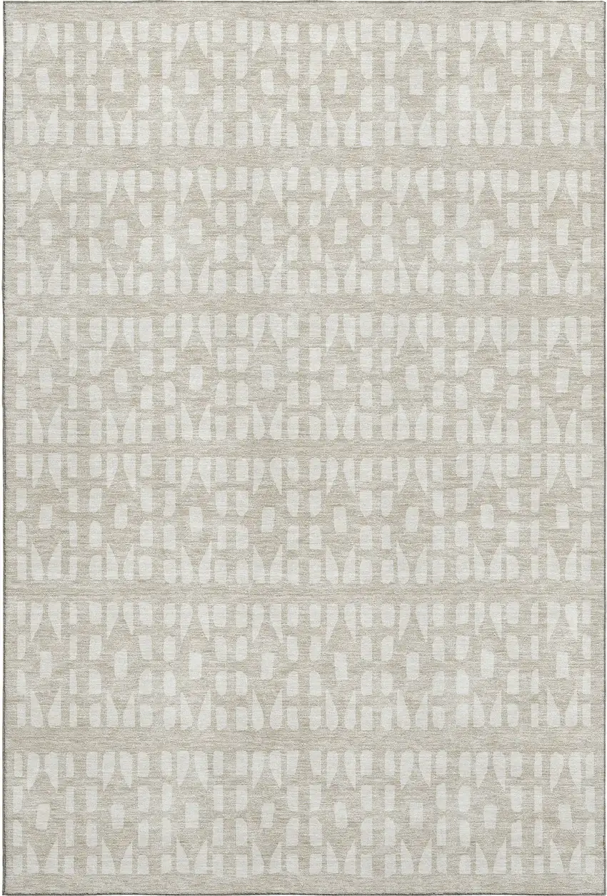 Beige And Ivory Geometric Washable Area Rug With UV Protection Photo 1