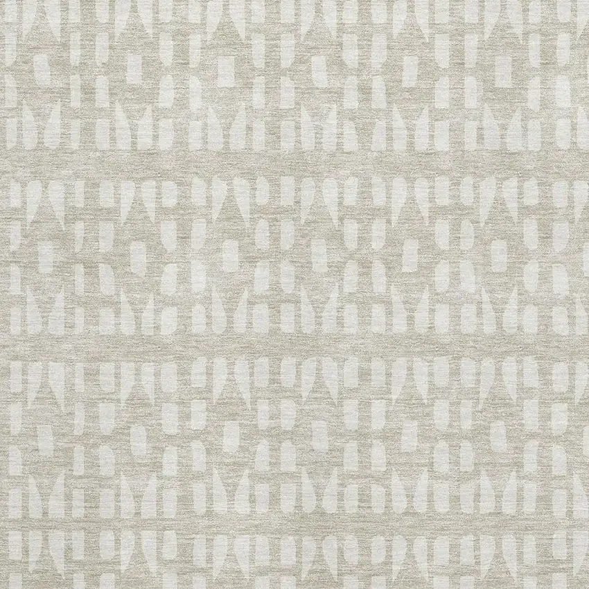 Beige And Ivory Geometric Washable Area Rug With UV Protection Photo 2