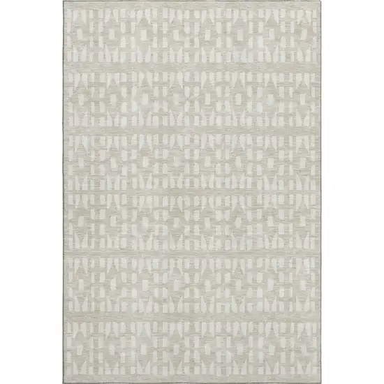 Beige And Ivory Geometric Washable Area Rug With UV Protection Photo 1