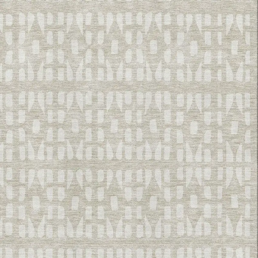 Beige And Ivory Geometric Washable Area Rug With UV Protection Photo 2