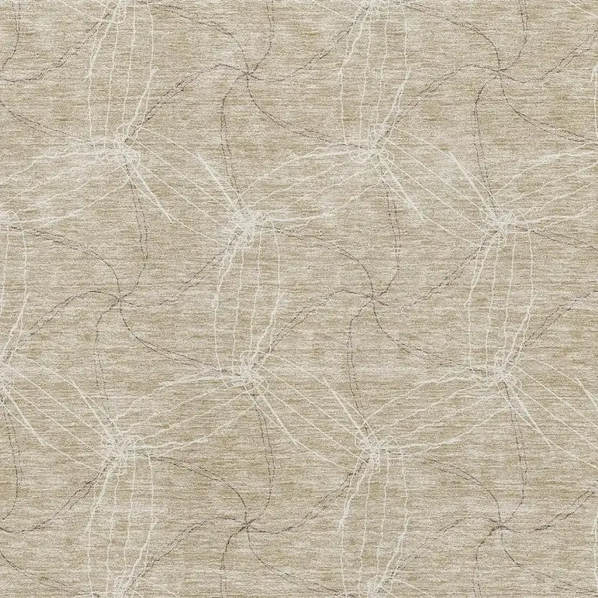 Beige And Ivory Geometric Washable Area Rug With UV Protection Photo 2