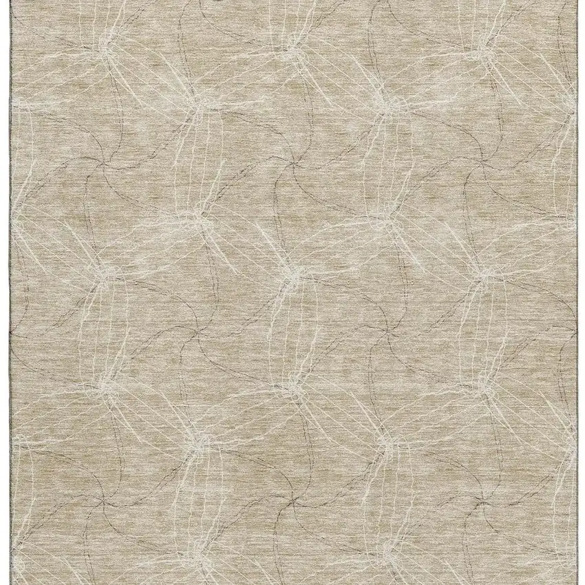 Beige And Ivory Geometric Washable Area Rug With UV Protection Photo 3