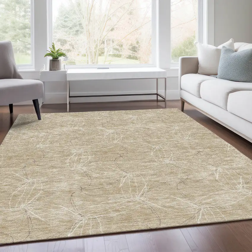 Beige And Ivory Geometric Washable Area Rug With UV Protection Photo 5