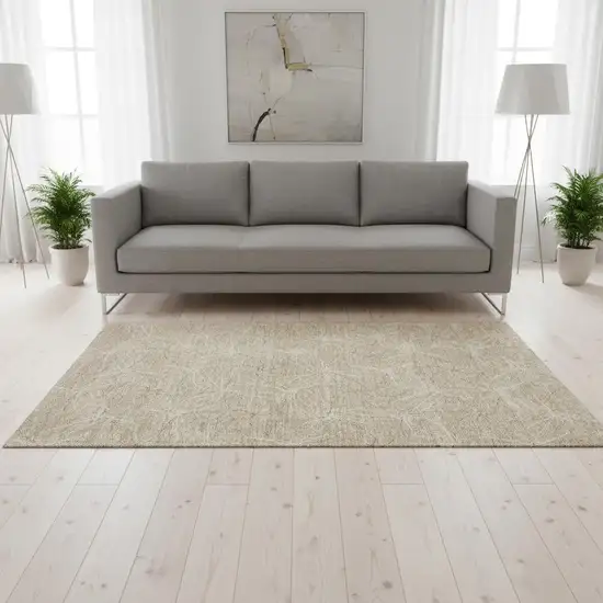 Beige And Ivory Geometric Washable Area Rug With UV Protection Photo 2