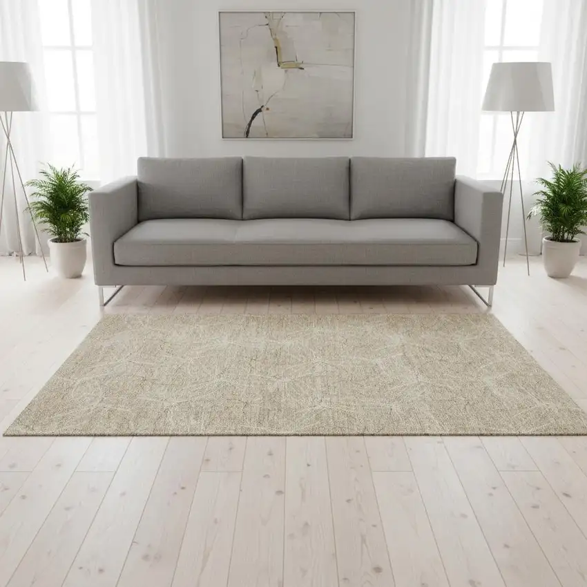 Beige And Ivory Geometric Washable Area Rug With UV Protection Photo 2