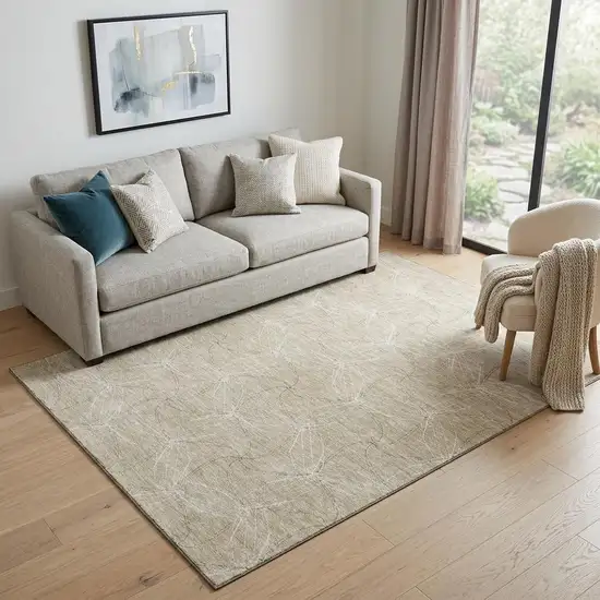 Beige And Ivory Geometric Washable Area Rug With UV Protection Photo 1