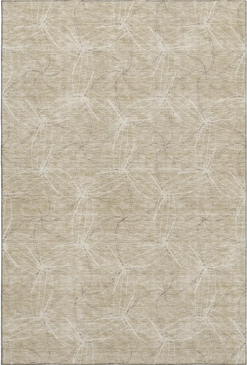 Beige And Ivory Geometric Washable Area Rug With UV Protection Photo 1