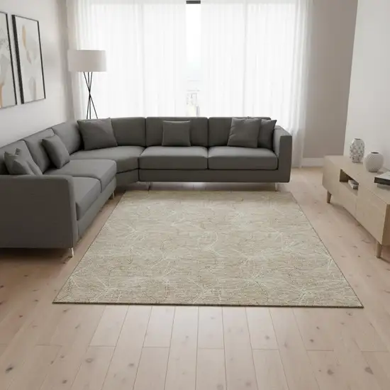Beige And Ivory Geometric Washable Area Rug With UV Protection Photo 2