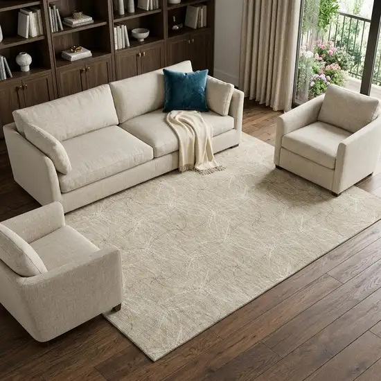 Beige And Ivory Geometric Washable Area Rug With UV Protection Photo 1