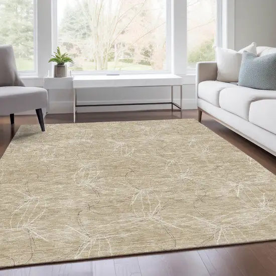 Beige And Ivory Geometric Washable Area Rug With UV Protection Photo 5