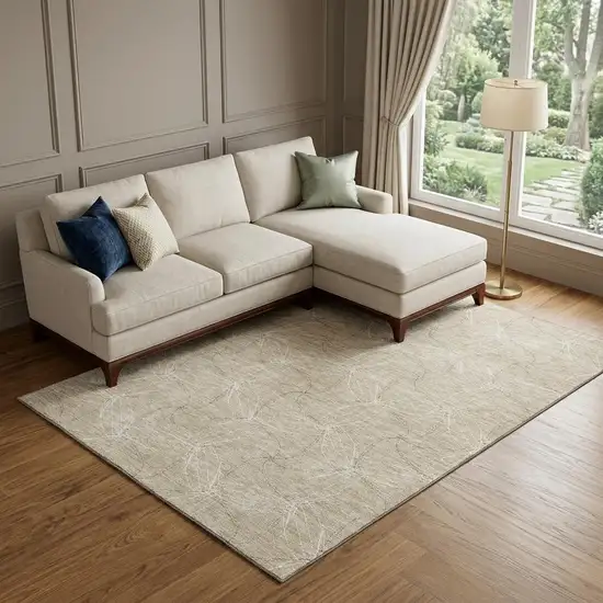 Beige And Ivory Geometric Washable Area Rug With UV Protection Photo 1