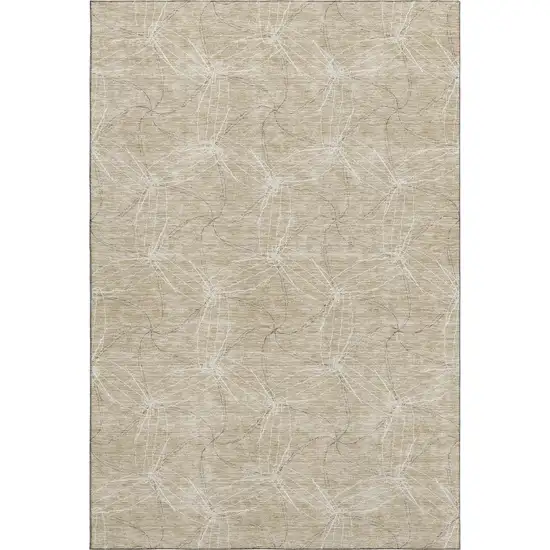 Beige And Ivory Geometric Washable Area Rug With UV Protection Photo 1