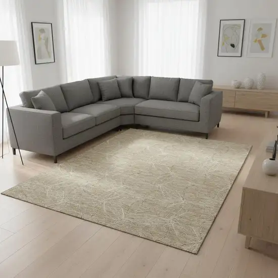 Beige And Ivory Geometric Washable Area Rug With UV Protection Photo 2