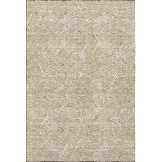 Beige And Ivory Geometric Washable Area Rug With UV Protection Photo 3