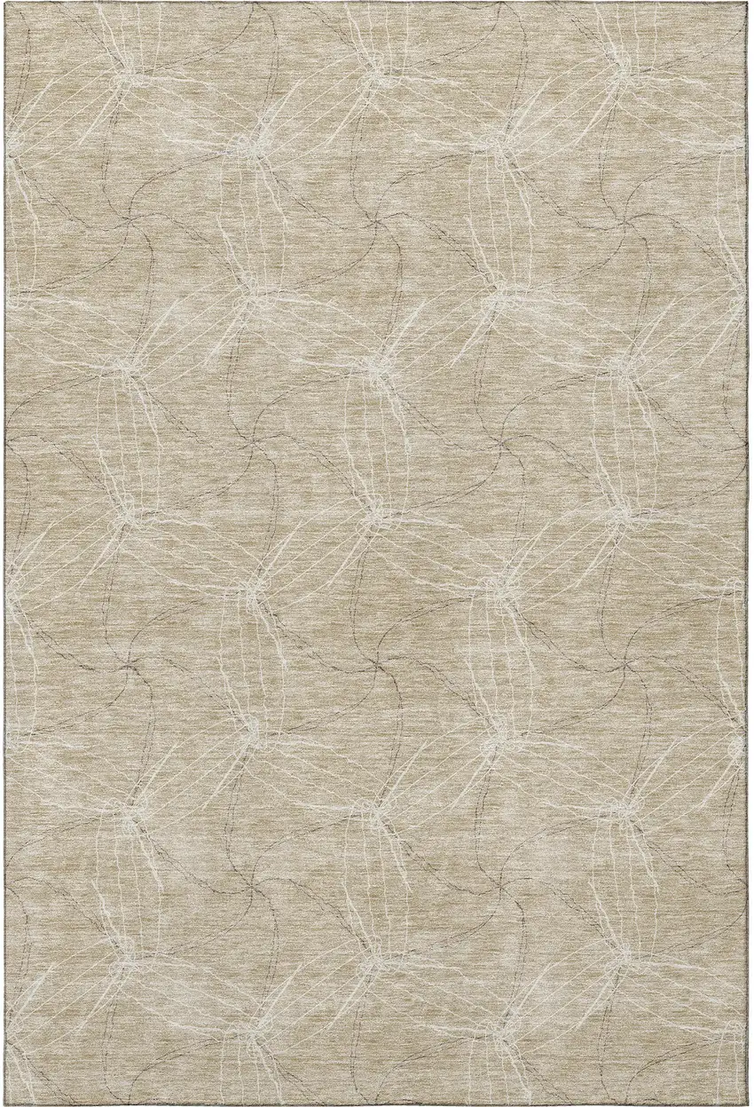 Beige And Ivory Geometric Washable Area Rug With UV Protection Photo 3