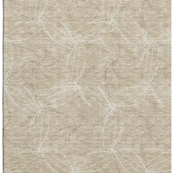 Beige And Ivory Geometric Washable Area Rug With UV Protection Photo 2