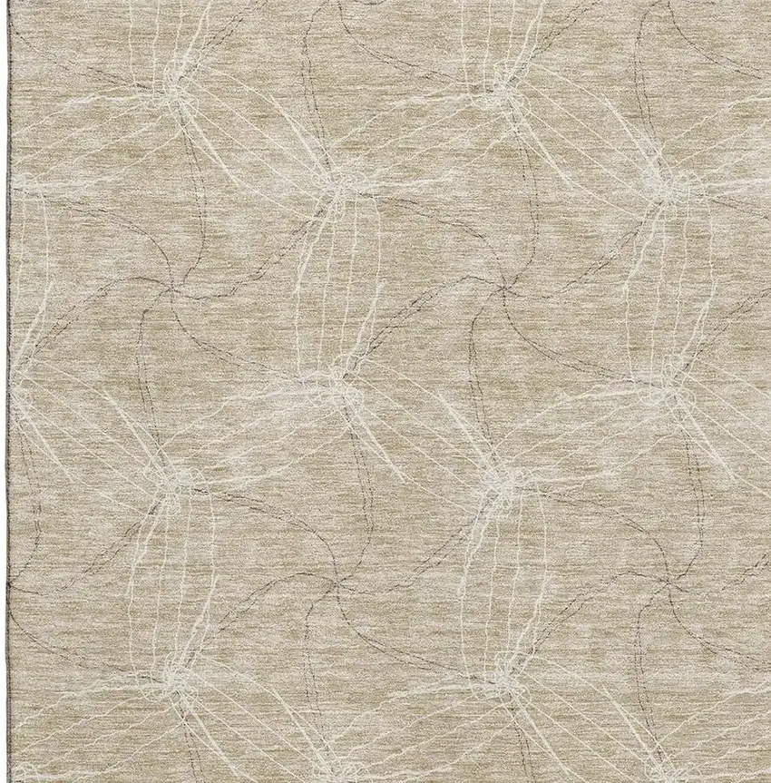 Beige And Ivory Geometric Washable Area Rug With UV Protection Photo 2