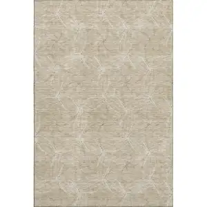 Photo of Beige And Ivory Geometric Washable Area Rug With UV Protection