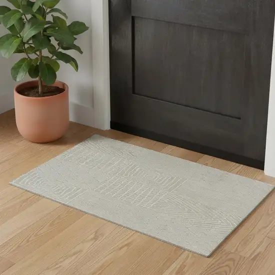 Beige And Ivory Geometric Washable Area Rug With UV Protection Photo 1