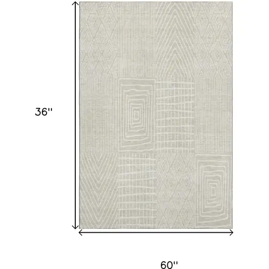 Beige And Ivory Geometric Washable Area Rug With UV Protection Photo 8