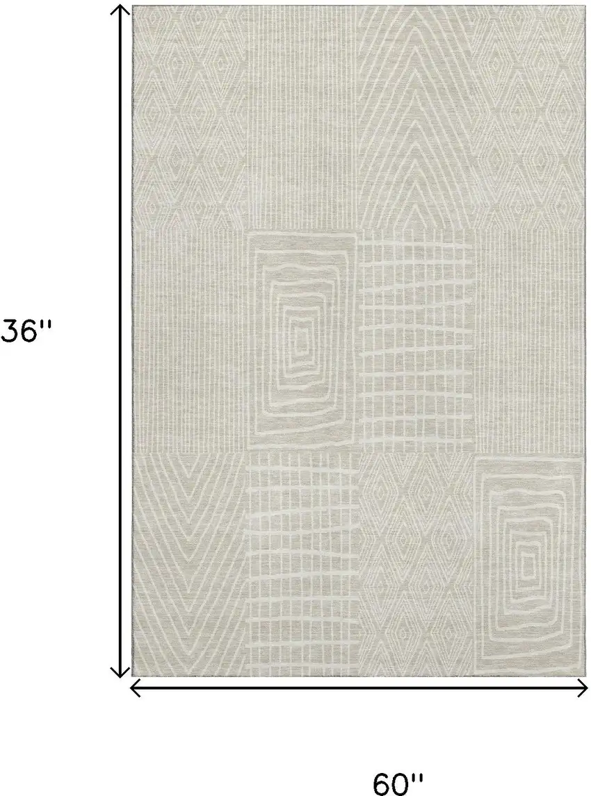 Beige And Ivory Geometric Washable Area Rug With UV Protection Photo 8