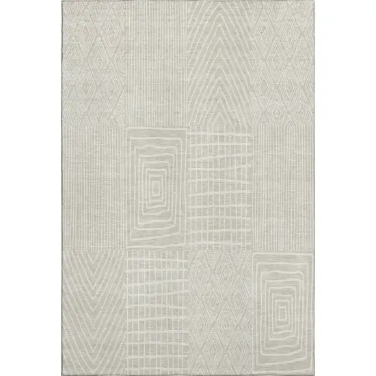 Beige And Ivory Geometric Washable Area Rug With UV Protection Photo 3
