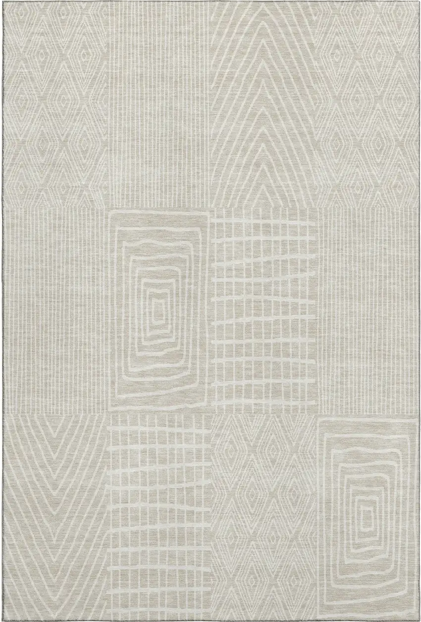 Beige And Ivory Geometric Washable Area Rug With UV Protection Photo 3