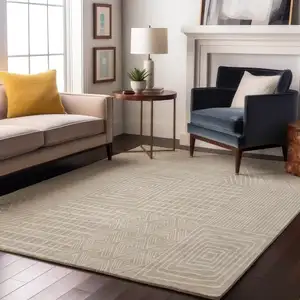 Photo of Beige And Ivory Geometric Washable Area Rug With UV Protection