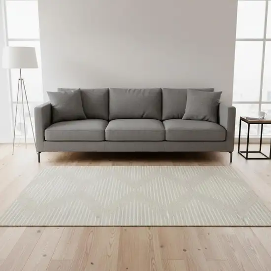 Beige And Ivory Geometric Washable Area Rug With UV Protection Photo 2