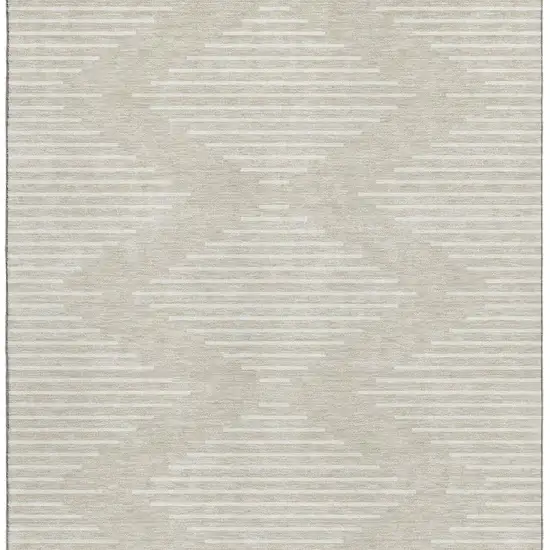 Beige And Ivory Geometric Washable Area Rug With UV Protection Photo 3