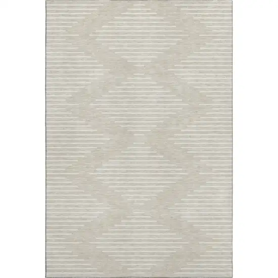 Beige And Ivory Geometric Washable Area Rug With UV Protection Photo 1
