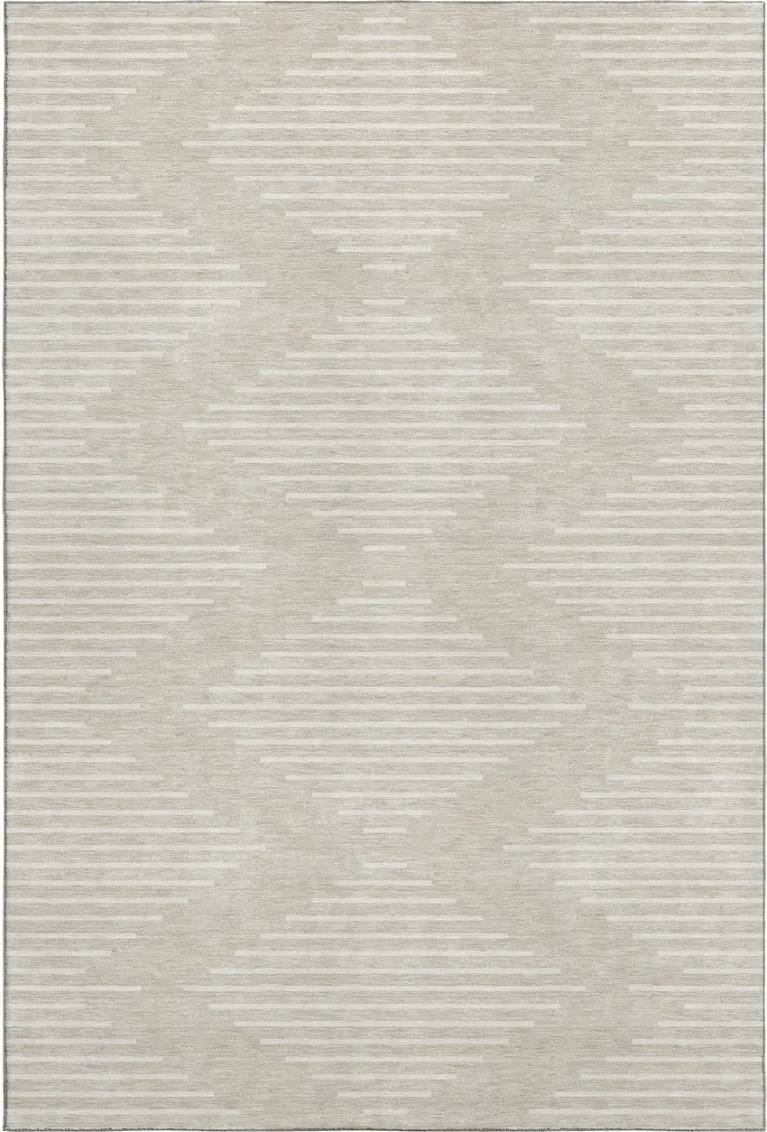 Beige And Ivory Geometric Washable Area Rug With UV Protection Photo 1