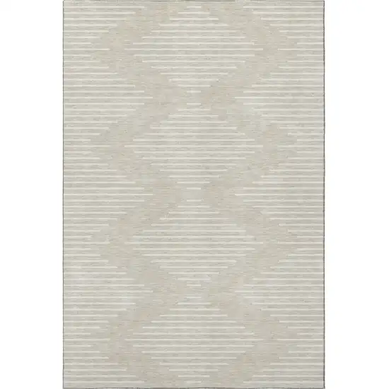 Beige And Ivory Geometric Washable Area Rug With UV Protection Photo 3