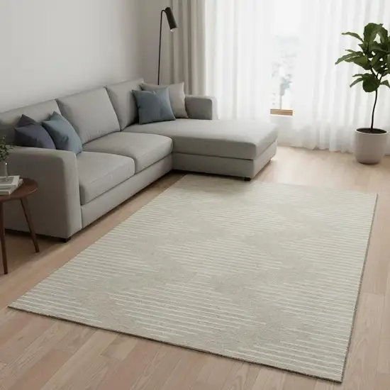 Beige And Ivory Geometric Washable Area Rug With UV Protection Photo 2