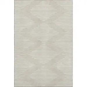 Photo of Beige And Ivory Geometric Washable Area Rug With UV Protection