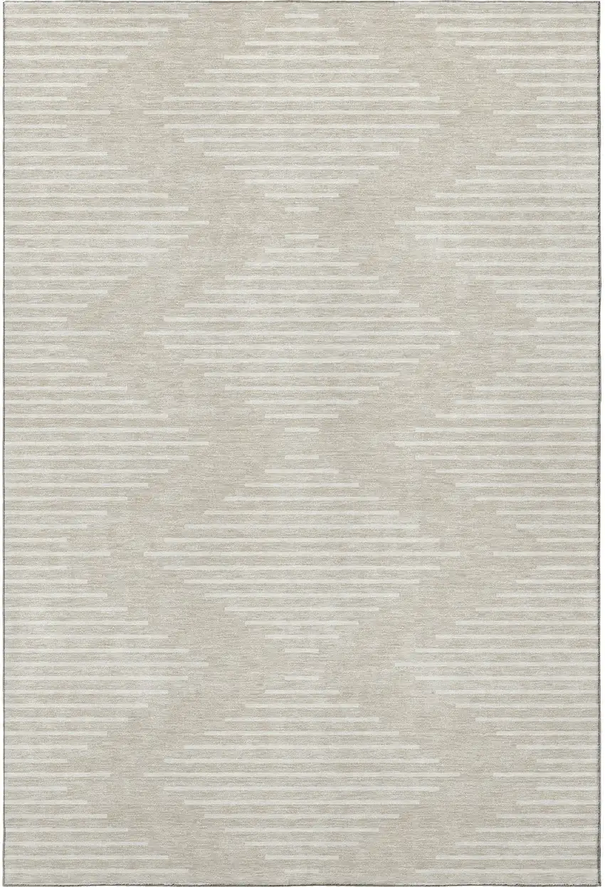 Beige And Ivory Geometric Washable Area Rug With UV Protection Photo 2