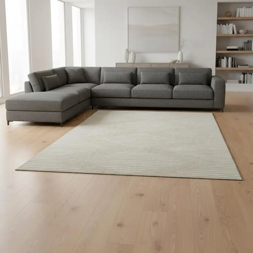 Beige And Ivory Geometric Washable Area Rug With UV Protection Photo 2