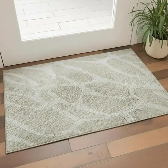 Beige And Ivory Geometric Washable Area Rug With UV Protection Photo 2