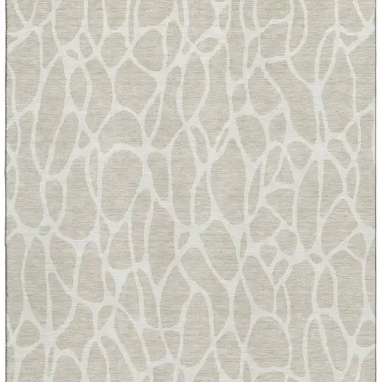 Beige And Ivory Geometric Washable Area Rug With UV Protection Photo 4