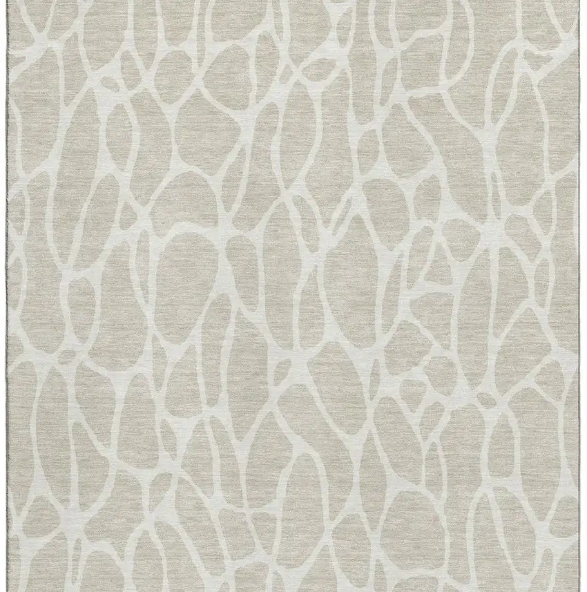 Beige And Ivory Geometric Washable Area Rug With UV Protection Photo 4