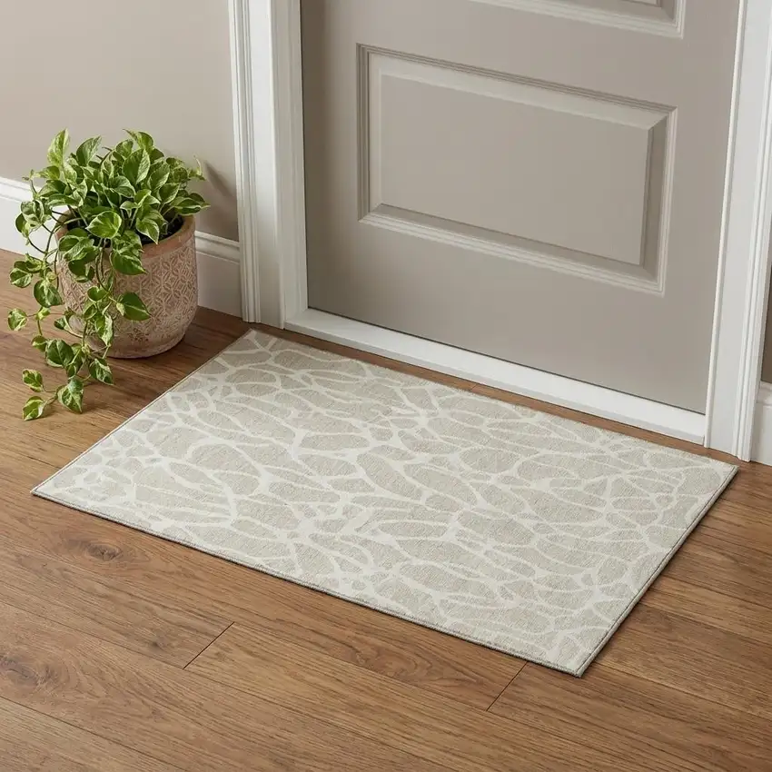 Beige And Ivory Geometric Washable Area Rug With UV Protection Photo 1